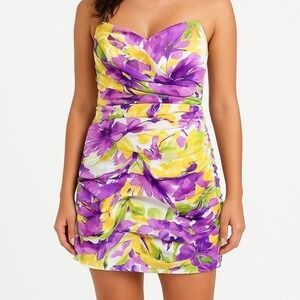 Strapless Floral Mini Cocktail Summer Wedding Guest Grad‎ Dress Size 11/12 NWT